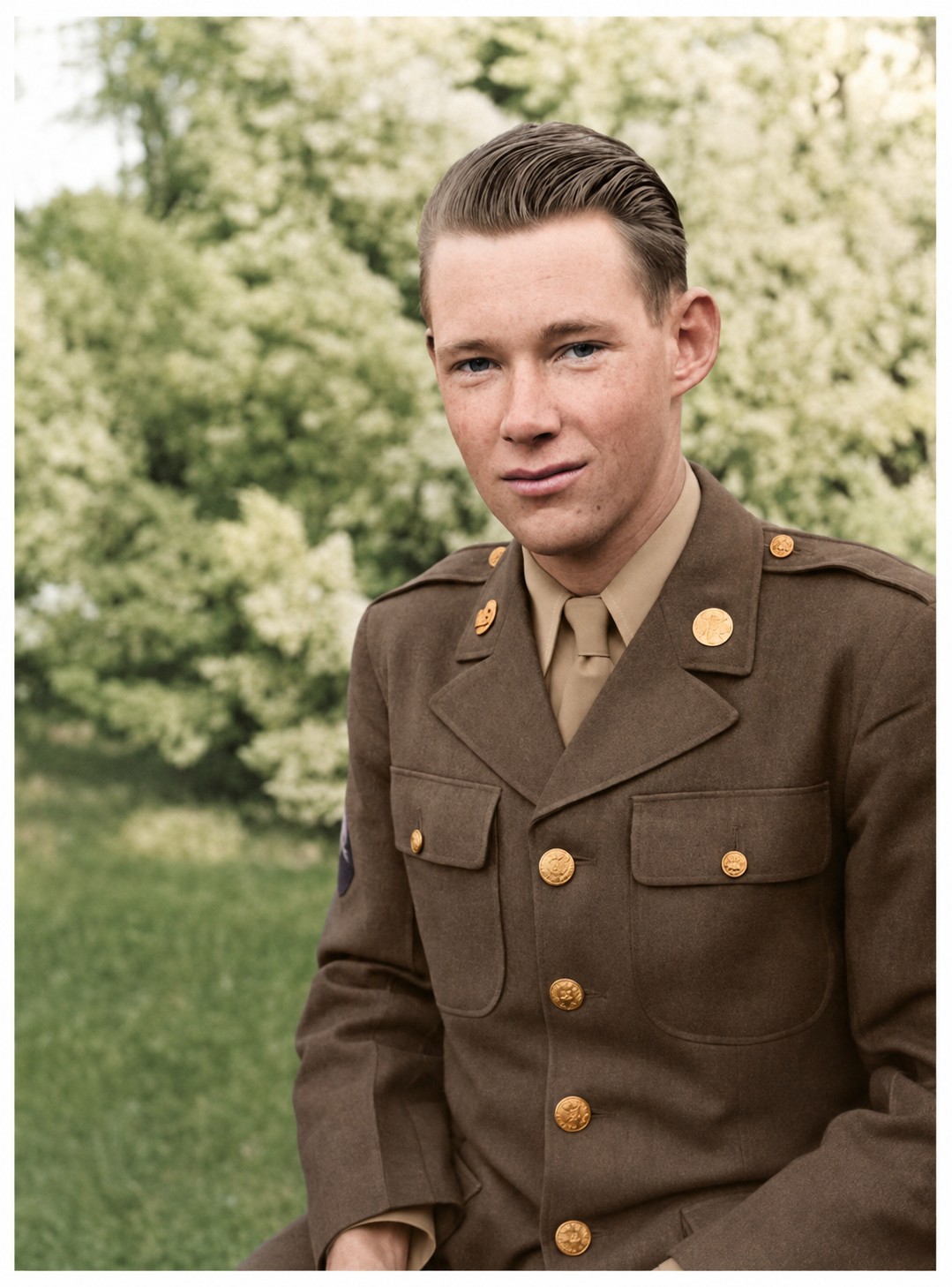 Colorized 1940s young soldier