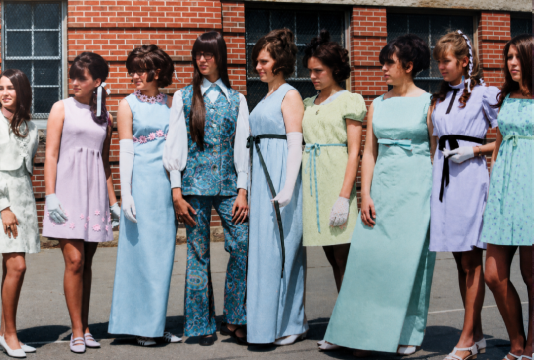 Colorized vintage fashion group portrait