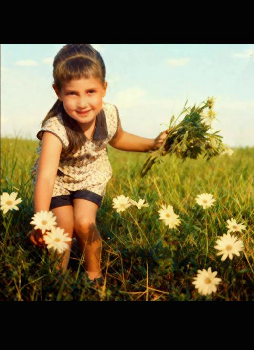 Colorized girl in flower field
