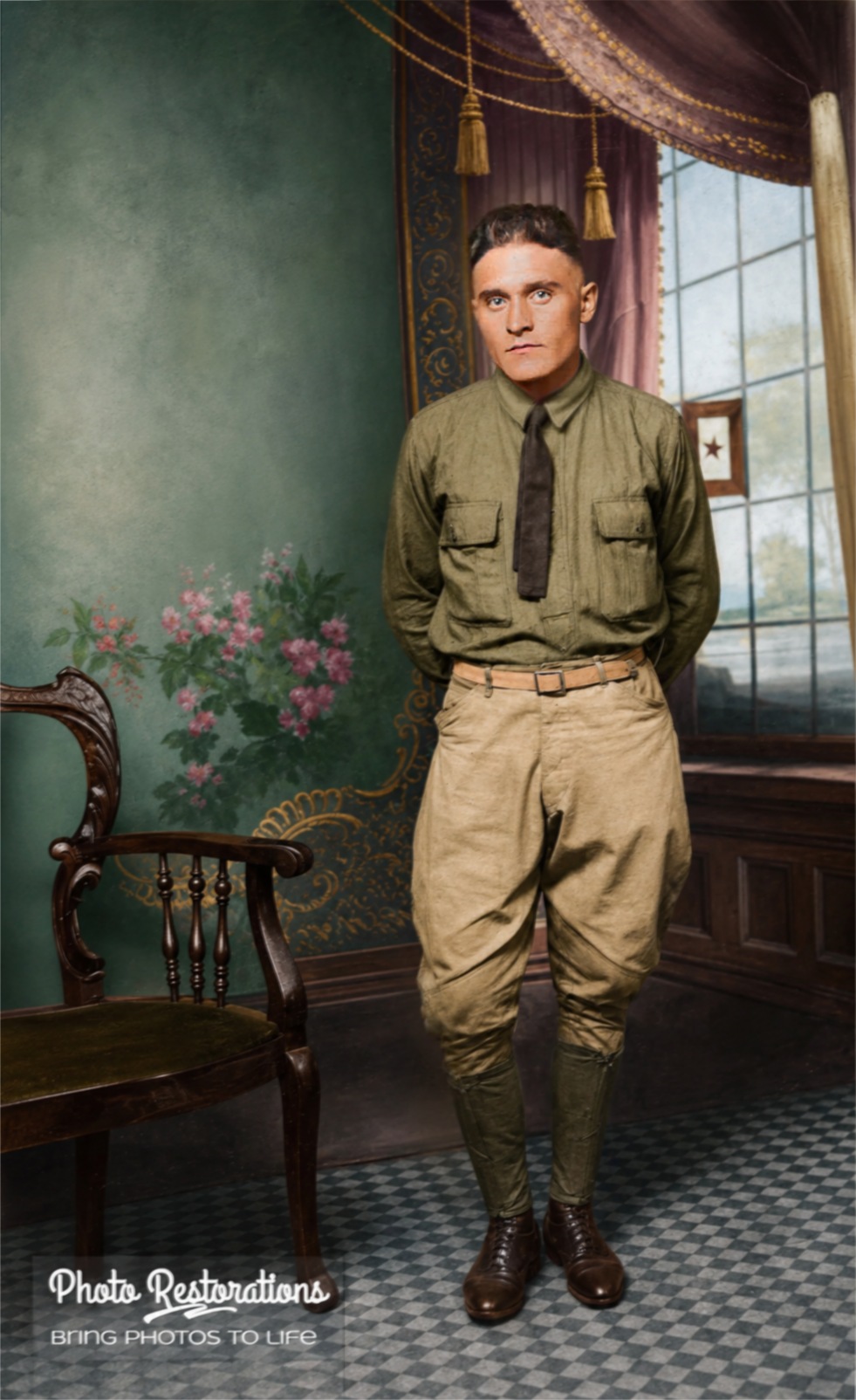 Restored vintage military portrait